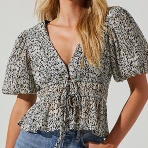 Astr Black and White Floral Blouse